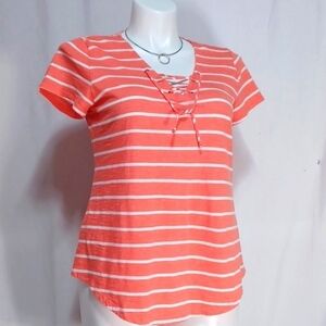 SONOMA WOMENS TOP SIZE XL IN A BEAUTIFUL TANGERINE AND WHITE STRIPES 😍